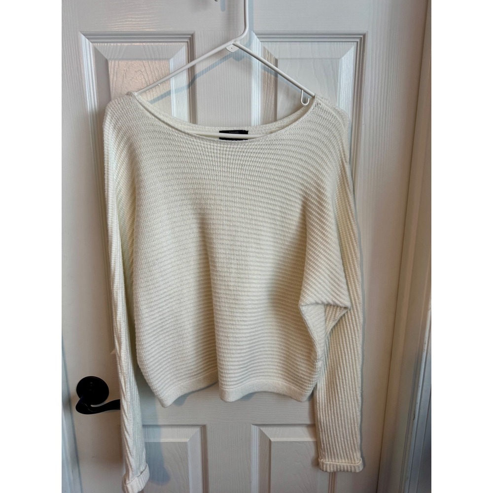 Tahari Cream Cropped Textured Knit Sweater XS